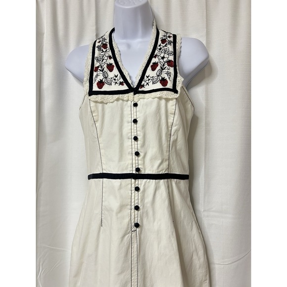 Maeve x Anthropologie Retro Strawberry White Midi Halter Dress, Size 6 - Picture 4 of 8